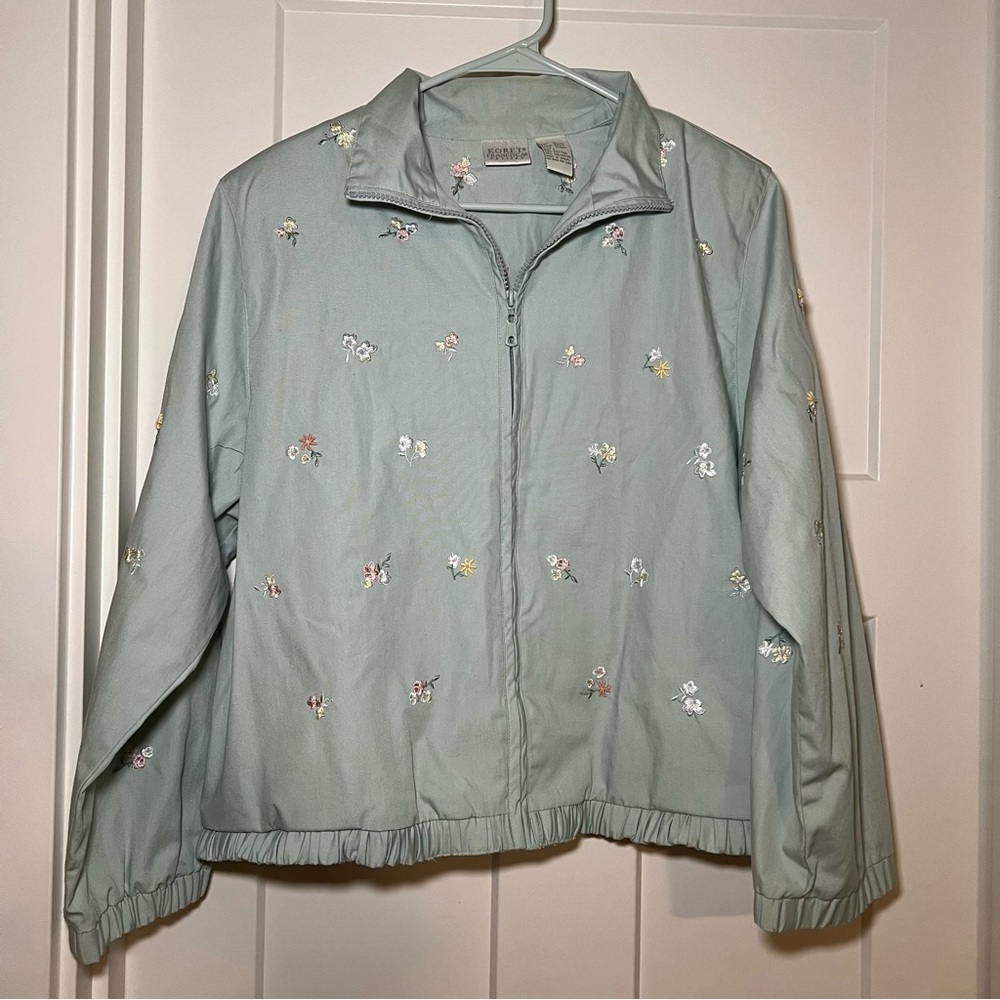 Womens Koret Francisca Floral Harrington Jacket Coat Large Lightweight Embroider